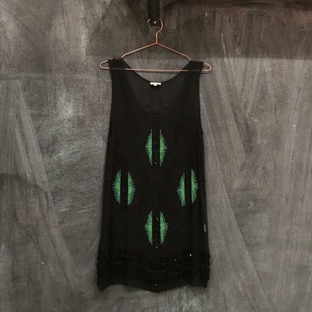 Foley + Corinna Embroidered Beaded and Sheer Mini Dress - size small